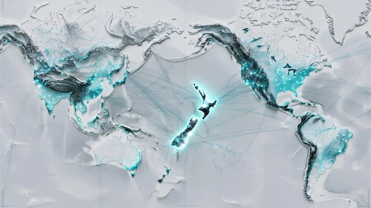 New Zealand connected to the world — The Line art cloud to landed gallery
